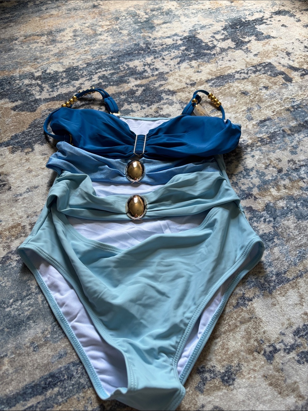 Woman’s ' Colorblock One-Piece Swimsuit in Teal and Light Blue